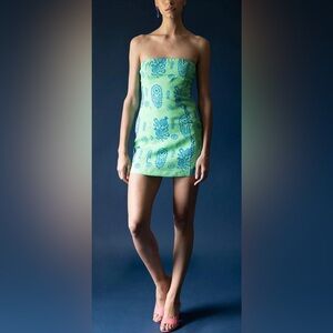 NWT Rhode Giovanna Linen Strapless Mini Dress Green Clover Block Size 12 Twelve
